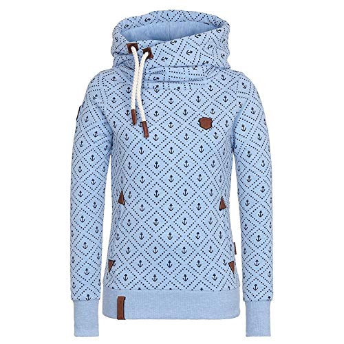 CHIYEEE Damen Lange Ärmel Hoodie Frauen Kapuzenpullover Pullover mit Kapuze Cross Over Kragen und Fleece Innenseite Blau 5XL von CHIYEEE