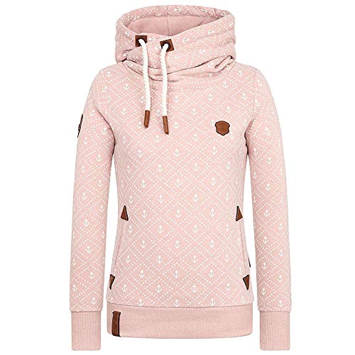 CHIYEEE Damen Lange Ärmel Hoodie Frauen Kapuzenpullover Pullover mit Kapuze Cross Over Kragen und Fleece Innenseite Rosa 4XL von CHIYEEE