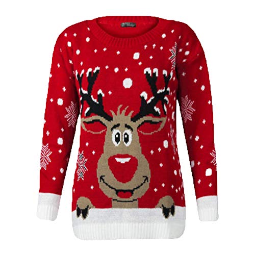 CHIYEEE Damen Weihnachtspullover Lustig Hässliche Pulli Strickpullover Ugly Weihnachtspulli mit weihnachtlichen Motiven Weihnachtsparty Christmas Sweater Rot L von CHIYEEE