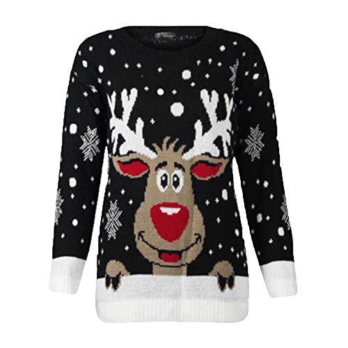 CHIYEEE Damen Weihnachtspullover Lustig Hässliche Pulli Strickpullover Ugly Weihnachtspulli mit weihnachtlichen Motiven Weihnachtsparty Christmas Sweater Schwarz L von CHIYEEE