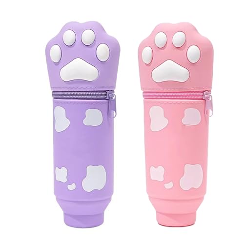 CHIZISX 2 x Cartoon-Federmäppchen, Teleskop-Stifttaschen für Kinder, mit Reißverschluss, Silikon-Federmäppchen, Schreibtischhalter, Teleskop-Halter, B von CHIZISX