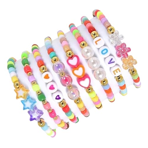 CHIZISX 8 verstellbare Freundschaftsarmbänder für Damen und Mädchen, bunte Perlen, handgefertigtes Schmuck-Set mit Liebesanhänger, Freundschafts-Set für Frauen von CHIZISX