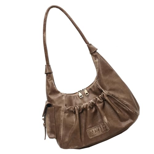 CHIZISX Damentasche Retro Schulter Falten Knödel PU Leder Achsel Weibliche Einkaufstasche und Geldbörsen Frauen PU Leder Handtasche Knödel Retro Schulter weibliche Achsel, khaki, One Size von CHIZISX