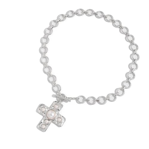 CHIZISX Eleagnt Halskette mit gehämmerten Kreuzen, stilvolle Kreuz-Halskette in gehämmerten Designs, Damen-Halskette, Einheitsgröße, Eisenkette + Legierung, Kein Edelstein von CHIZISX