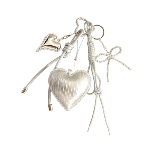 CHIZISX Eleganer Bänder Herz Schlüsselbund Anhänger Mit Geflochtenem Kabel Und Verstellbarer Bogencharme Für Taschen Und Rucksäcke PU Herz Bögen Gewebter Seilschlüsselkette von CHIZISX