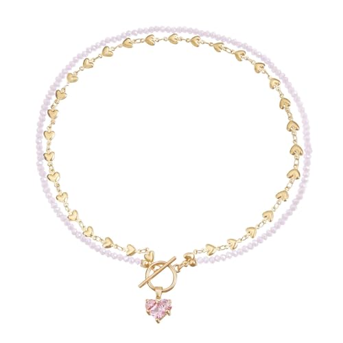 CHIZISX Elegante Halskette mit Herz-Zirkonia-Anhänger und stabiler Kette für Damen und Mädchen, einzigartige Stile, Freizeitkleidung, Einheitsgröße, Metall, Kein Edelstein von CHIZISX