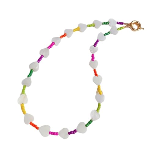 CHIZISX Elegante Halskette mit Perlen in Herzform und Muschelform für Damen und Mädchen mit aufwendiger Webkunst, Einheitsgröße, Perlen/Perlen, Kein Edelstein von CHIZISX
