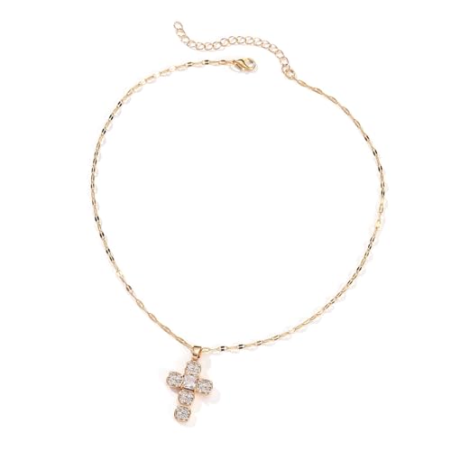 CHIZISX Elegante Halskette mit Zirkonia, Kruzifix, verstellbare Kettenlänge, religiöse Schlüsselbeinkette, Unisex-Schmuck, Einheitsgröße, Kupfer, Kein Edelstein von CHIZISX