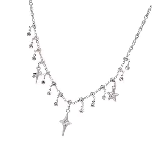 CHIZISX Elegante Vier Speichere Sternhalskette Funkelnde Zirkonia Anhänger Metalllegierung Für Frauen Täglich Oder Besondere Anlässe Party Hochzeitsschichtung Halskette von CHIZISX