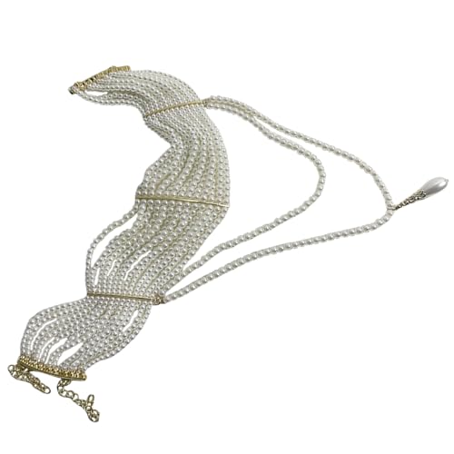 CHIZISX Elegante mehrschichtige Perlen-Quasten-Halskette mit stilvollen Perlen und Goldkette für trendige Damen-Freizeitkleidung, Einheitsgröße, Kunststoff, Kein Edelstein von CHIZISX