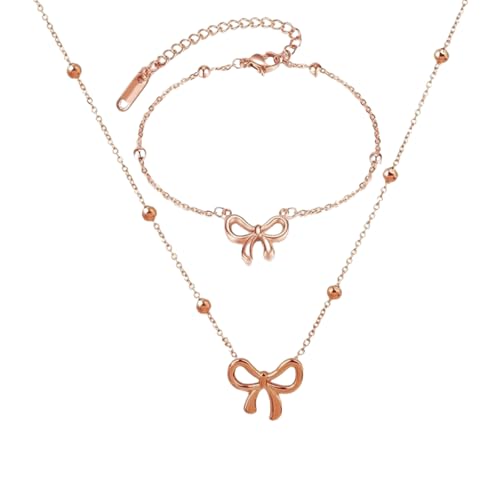 CHIZISX Elegantes Schmuck-Set mit Schmetterlings-Schleife, Halskette und Armband aus langlebigen Stahlmaterialien, Einheitsgröße, Titanstahl, Kein edelstein CHIZISX Elegantes Schmuck-Set mit Schmetterlings-Schleife, Halskette und Armband aus langlebigen Stahlmaterialien, Einheitsgröße, Titanstahl, Kein edelstein von CHIZISX