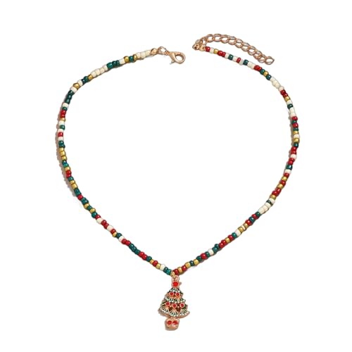 CHIZISX Farbenfrohes Weihnachts-Halsband, stilvolle Perlen-Weihnachts-Halskette, Schmuck für Damen, mit Urlaubsmotiv-Anhängern, Einheitsgröße, Zink, Kein Edelstein von CHIZISX