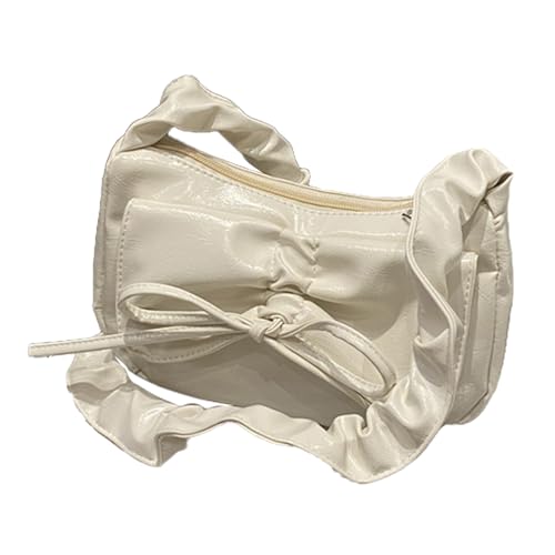 CHIZISX Frauen Einzigartige Plissierte PU Leder Umhängetasche Mit Bögen Detail Mondform Elegante Handtasche Für Reisen Und Einkaufsbecher Form Satchel von CHIZISX