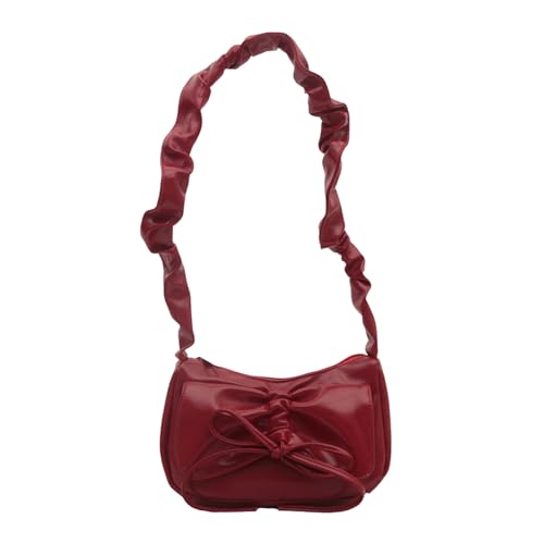 CHIZISX Frauen Einzigartige Plissierte PU Leder Umhängetasche Mit Bögen Detail Mondform Elegante Handtasche Für Reisen Und Einkaufsbecher Form Satchel von CHIZISX