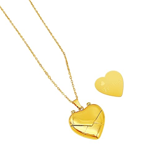 CHIZISX Gravierbare Herz-Medaillon-Umschlag, Halskette, Anhänger, Halsband, Schlüsselbeinkette, einzigartig, Valentinstag, Einheitsgröße, Titanstahl, Kein Edelstein CHIZISX Gravierbare Herz-Medaillon-Umschlag, Halskette, Anhänger, Halsband, Schlüsselbeinkette, einzigartig, Valentinstag, Einheitsgröße, Titanstahl, Kein Edelstein von CHIZISX