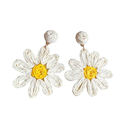 CHIZISX Große Blumen-Creolen-Ohrringe, Statement-Spikes, geometrisches Design für Mode-Enthusiasten, Freizeitkleidung, Einheitsgröße, Bast, Kein Edelstein von CHIZISX