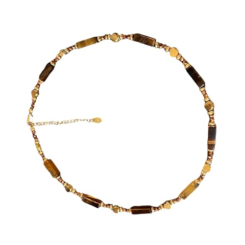 CHIZISX Halskette mit Anhänger im Vintage-Stil, natürlicher bunter Stein, verstellbare Halskette für Mode-Enthusiasten und Naturliebhaber, Einheitsgröße, Metall, Kein Edelstein von CHIZISX