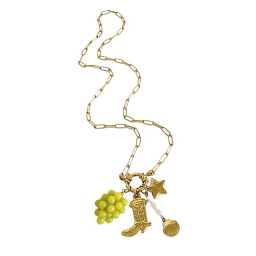 CHIZISX Halskette mit Trauben-/Blaubeer-Anhänger, einfache Halskette, Edelstahl, Datumsschmuck für Musikfestivals und Modenschauen, Einheitsgröße, Edelstahl, Kein Edelstein von CHIZISX