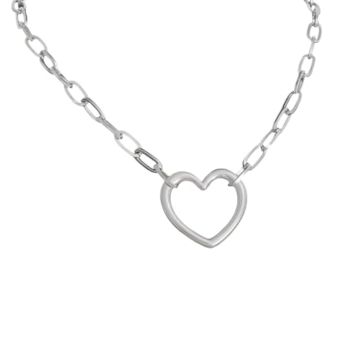 CHIZISX Halskette mit übertriebenem Herz-Anhänger, Halskette mit Büroklammer-Kette für Damen, modischer und trendiger Schmuck, Einheitsgröße, Edelstahl, Kein Edelstein von CHIZISX