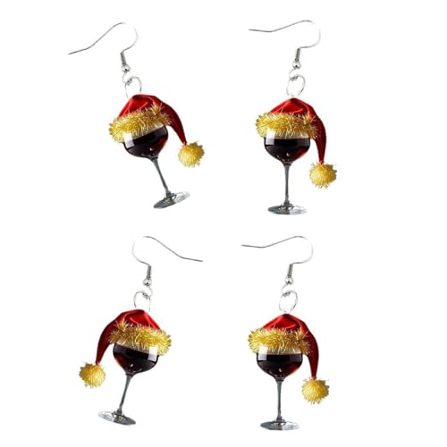 CHIZISX Holiday Spirits Ohrringe Accessoire mit Weihnachtsmütze und Weinglas für Partys und festliche Zusammenkünfte von CHIZISX