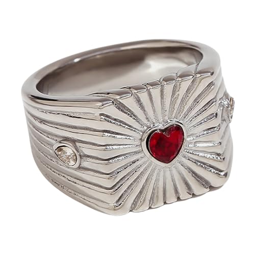 CHIZISX Jahrestag Herz Kristall Ringe Statement Ringe Edelstahl Textur für Geschenke und besondere Anlässe, Edelstahl, Kein Edelstein CHIZISX Jahrestag Herz Kristall Ringe Statement Ringe Edelstahl Textur für Geschenke und besondere Anlässe, Edelstahl, Kein Edelstein von CHIZISX