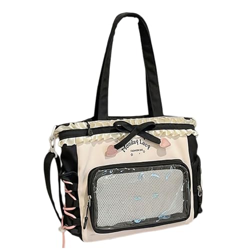 CHIZISX Kontrastfarbe Buchbeuteltasche Rucksack Gekräuseltes Spitzdetail Mehrere Taschen Geräumige Frauen Und Mädchen Wasserfest Nylon Polyester Kontrast Farbbuchs Beutel Rucksack von CHIZISX