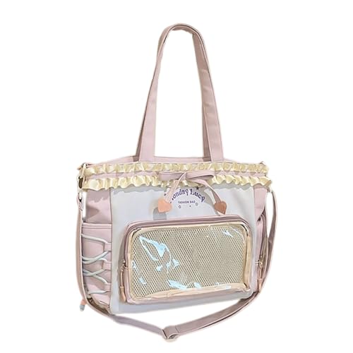CHIZISX Kontrastfarbe Buchbeuteltasche Rucksack Gekräuseltes Spitzdetail Mehrere Taschen Geräumige Frauen Und Mädchen Wasserfest Nylon Polyester Kontrast Farbbuchs Beutel Rucksack von CHIZISX