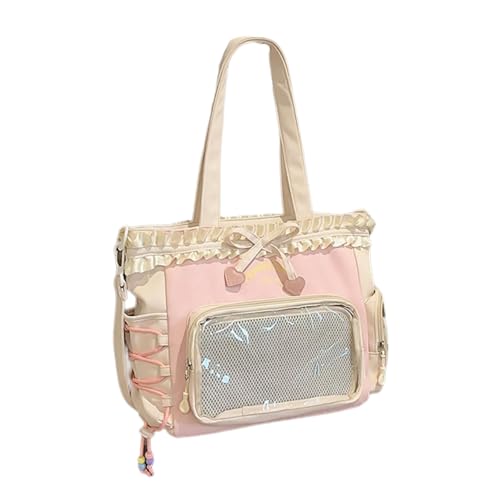 CHIZISX Kontrastfarbe Buchbeuteltasche Rucksack Gekräuseltes Spitzdetail Mehrere Taschen Geräumige Frauen Und Mädchen Wasserfest Nylon Polyester Kontrast Farbbuchs Beutel Rucksack von CHIZISX