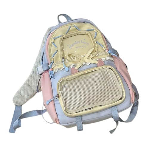 CHIZISX Kontrastfarbe Buchbeuteltasche Rucksack Gekräuseltes Spitzdetail Mehrere Taschen Geräumige Frauen Und Mädchen Wasserfest Nylon Polyester Kontrast Farbbuchs Beutel Rucksack von CHIZISX