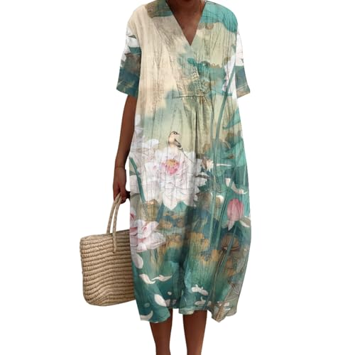 CHIZISX Lässiges T-Shirt-Kleid für Damen, V-Ausschnitt, kurzärmelig, mit zwei Taschen vorne, Fischdruck, Oversize-Kleider für den Alltag, Ja129588a02, 4XL CHIZISX Lässiges T-Shirt-Kleid für Damen, V-Ausschnitt, kurzärmelig, mit zwei Taschen vorne, Fischdruck, Oversize-Kleider für den Alltag, Ja129588a02, 4XL von CHIZISX