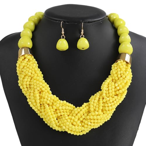 CHIZISX Layer Perlen Halskette Und Ohrringe Set Plastikschmuck Für Frauen Musikfestival Strandzubehör Buntes Perlen Festival Schmuckset Set von CHIZISX