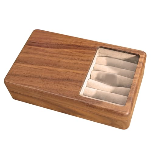 CHIZISX Luxuriöser Walnussholz Holzschmuck Keeper Elegant Walnussholzschmuck Hülle Mit Gläser Stilvoller Aufbewahrung Organisatoren Halskette Ringe Ohrringarmband Organisatoren von CHIZISX