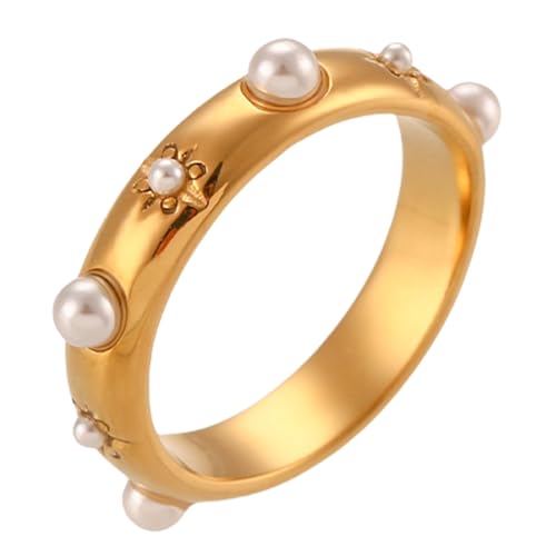 CHIZISX Metallringe, Modeschmuck, Edelstahl-Textur, bequeme Ringe für einen Hauch von Farbe zu jedem Look, Edelstahl, Strass, Imitationsperlen, Kein Edelstein CHIZISX Metallringe, Modeschmuck, Edelstahl-Textur, bequeme Ringe für einen Hauch von Farbe zu jedem Look, Edelstahl, Strass, Imitationsperlen, Kein Edelstein von CHIZISX