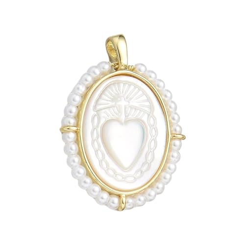 CHIZISX Modischer ovaler Medaillen-Anhänger mit Maria-Anhänger, Charm-Zubehör für die Schmuckherstellung, mit Süßwasserperlen und Muscheln, Einheitsgröße, Kupfer, Kein Edelstein von CHIZISX