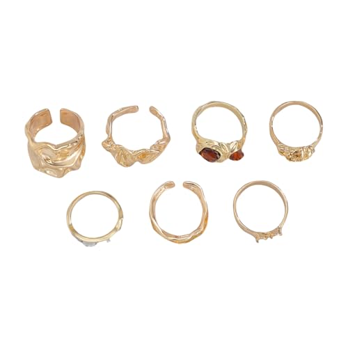 CHIZISX Modisches, stabiles geometrisches Metall-Ring-Set mit stilvollen Edelsteinen, tragbar für modische Frauen und Damen, Freizeitkleidung, Metall, Kein Edelstein von CHIZISX