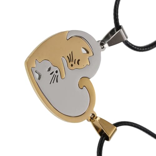 CHIZISX Passende Katzen Anhänger Halskette für Paare und Freunde Edelstahl Choker mit verstellbarer Kette für Männer und Frauen, Einheitsgröße, Edelstahl, Kein Edelstein von CHIZISX