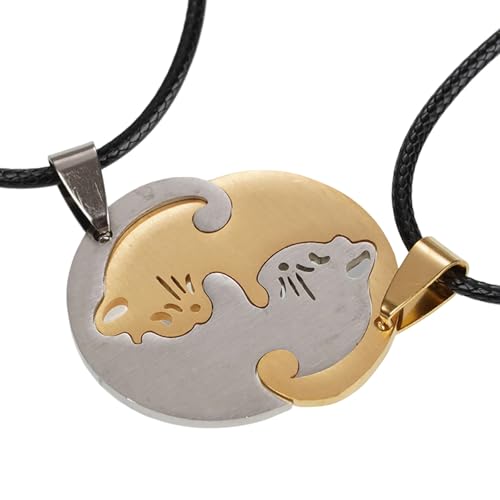 CHIZISX Passende Katzen Anhänger Halskette für Paare und Freunde Edelstahl Choker mit verstellbarer Kette für Männer und Frauen, Einheitsgröße, Edelstahl, Kein Edelstein von CHIZISX