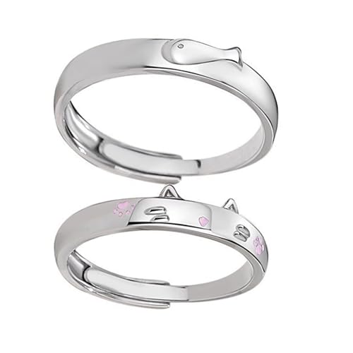 CHIZISX Romantik Liebe Symbol Ringe Zubehör für Paare Stabiles Messing mit Katzen und Fisch Designs Größenverstellbar Täglicher Gebrauch von CHIZISX