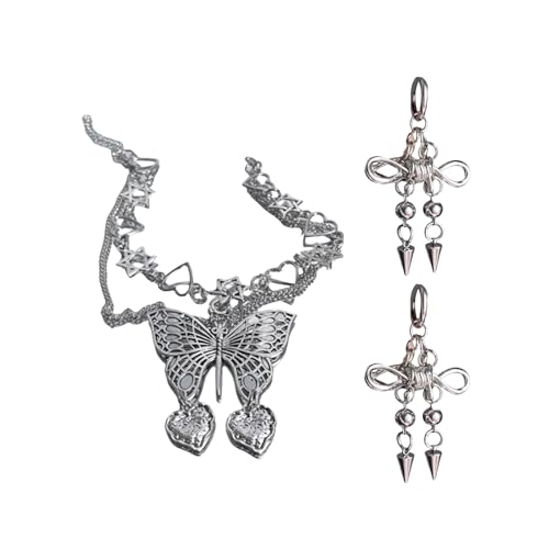 CHIZISX Vintage Layered Halskette Und Ohrringe Set Modischer Leichtmetallschmuck Für Frauen Und Männer Stilvolle Punk Rock Accessoires Einzigartige Designs Schmuck Schmuck von CHIZISX