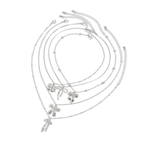 CHIZISX Zarte verstellbare Halskette mit Schleifen-Anhänger, Metallstruktur, geeignet für verschiedene Anlässe, Einheitsgröße, Kupferkette + verkupferte Eisenkette + Legierung, Kein Edelstein von CHIZISX