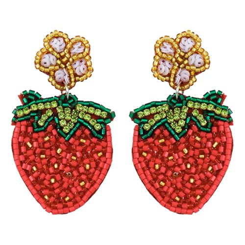 Einzigartige Perlenohrringe in Erdbeerblumen-Form, trendige Erdbeerblumen-Ohrringe, verziert mit Perlen für Sie von CHIZISX