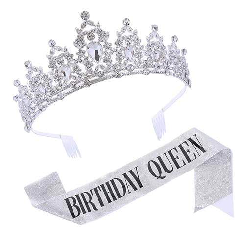 Elegante Strasssteine Tiaras Und Glitzer Schärpe Set Für Frauen Modische Kopfbedeckung Ornament Birthday Party Accessoires Glitzer Geburtstag Schärpe von CHIZISX