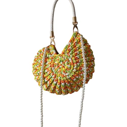 Frauen Mode Candy Color Color Umhängetasche Faux Pearls Chain Shell Detail Leichter Polyester Für Tägliche Oder Reisen Beachstil Gewebte Handtasche von CHIZISX