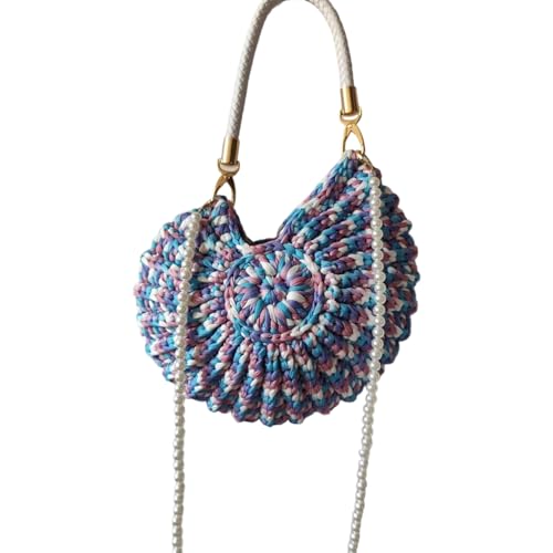 Frauen Mode Candy Color Color Umhängetasche Faux Pearls Chain Shell Detail Leichter Polyester Für Tägliche Oder Reisen Beachstil Gewebte Handtasche von CHIZISX