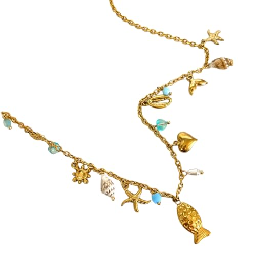 Halskette mit Muschelfisch-Anhänger, handgefertigt, verstellbare Kette für Damen, trendiger und thematischer Schmuck, vielseitige Urlaubs-Halskette Halskette mit Muschelfisch-Anhänger, handgefertigt, verstellbare Kette für Damen, trendiger und thematischer Schmuck, vielseitige Urlaubs-Halskette von CHIZISX