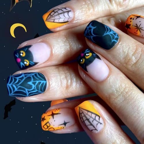 Künstliche Fingernägel, französische Spitze, mattes Finish, für Halloween-Kostüme, Halloween, Nageldesigns für Damen, 24 Stück Künstliche Fingernägel, französische Spitze, mattes Finish, für Halloween-Kostüme, Halloween, Nageldesigns für Damen, 24 Stück von CHIZISX