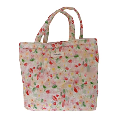 Modische gesteppte Baumwoll-Handtasche mit Blumenmuster für Damen, große Kapazität, Tragegriff oben, Schultertasche, Winter-Einkaufstasche, Business-Reise-Handtasche, C, One Size von CHIZISX