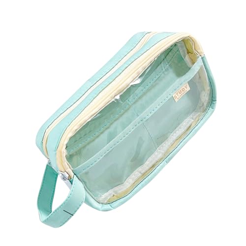 Transparentes Federmäppchen für Kinder, Studenten, Erwachsene, großes Fassungsvermögen, Federmäppchen, Reißverschluss, Kosmetiktasche, Schreibtisch-Zubehör, mintgrün von CHIZISX