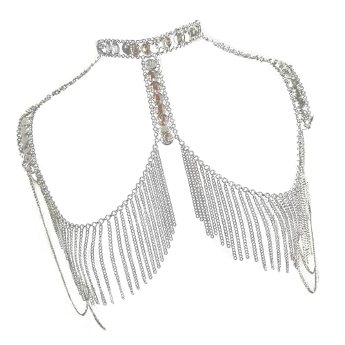 Trendige, stilvolle Strass-Schulter-Halskette, mehrstufige Körperkette, Schmuck-Accessoire für modische Frauen und Damen von CHIZISX