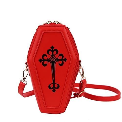 CHJIEXDEC Gothic Taschen & Geldbörsen Crossbody Tasche für Frauen Gothic Geldbörse Sarg Form Handtaschen PU Leder Schultertasche Halloween, Rot/Ausflug, einfarbig (Getaway Solids) von CHJIEXDEC